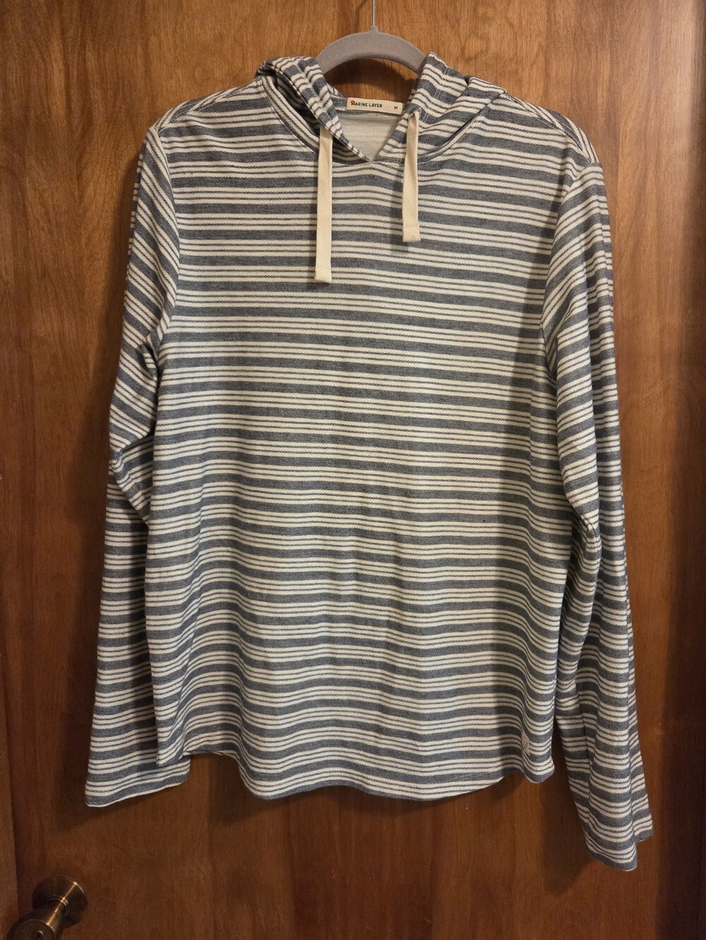 Marine Layer Mens Medium Striped Lightweight Hoodie Blue & Cream